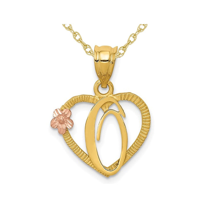 14K Yellow Gold Initial -O- Heart Necklace Pendant Charm with Chain Image 1