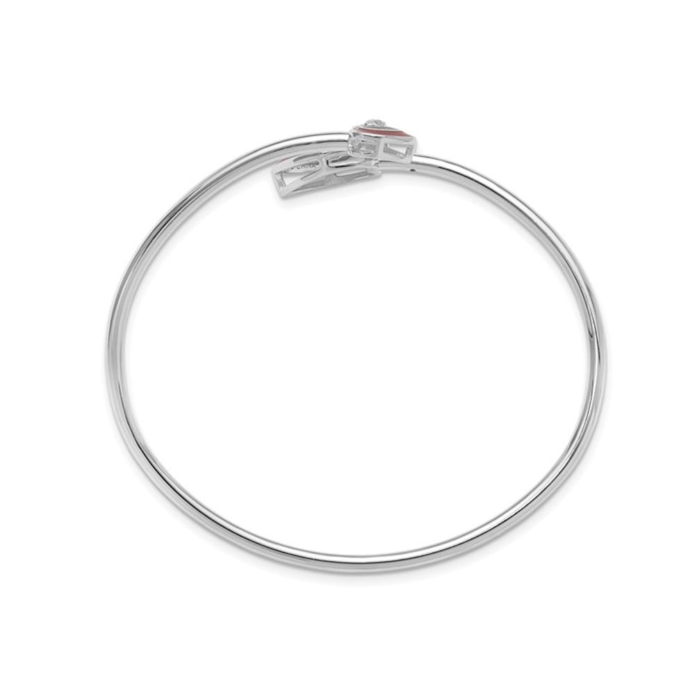 Sterling Silver Heart Flexible Cuff Bangle Bracelet with Red Enamel and Cubic Zirconia (CZ)s Image 4