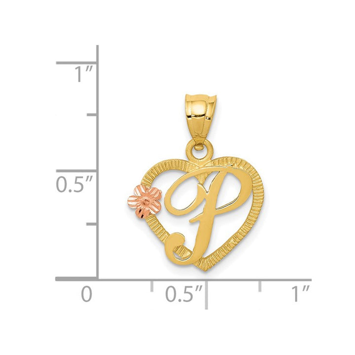 14K Yellow Gold Initial -P- Heart Necklace Pendant Charm with Chain Image 3