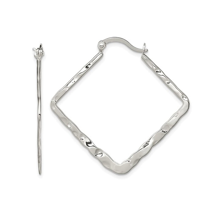 Sterling Silver Hammered Square Hoop Earrings Image 1