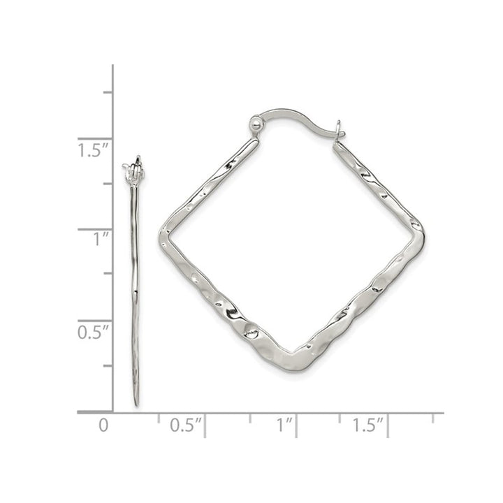 Sterling Silver Hammered Square Hoop Earrings Image 3
