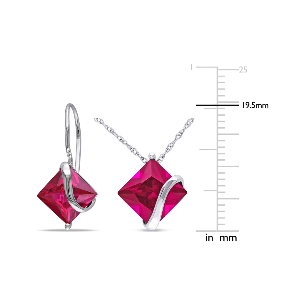 7.28 Carat (ctw) Lab Created Ruby Earrings and Pendant Necklace Set in 10K White Gold Image 2