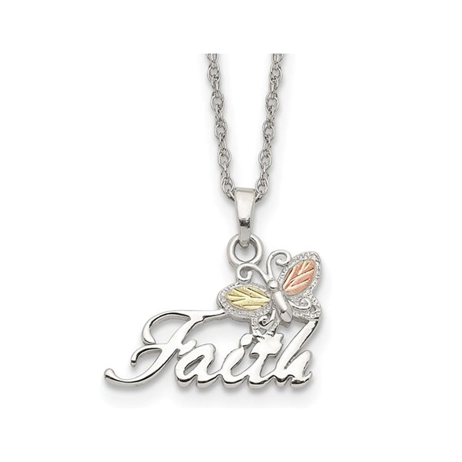 Sterling Silver Butterfly FAITH Pendant Necklace with Chain Image 1