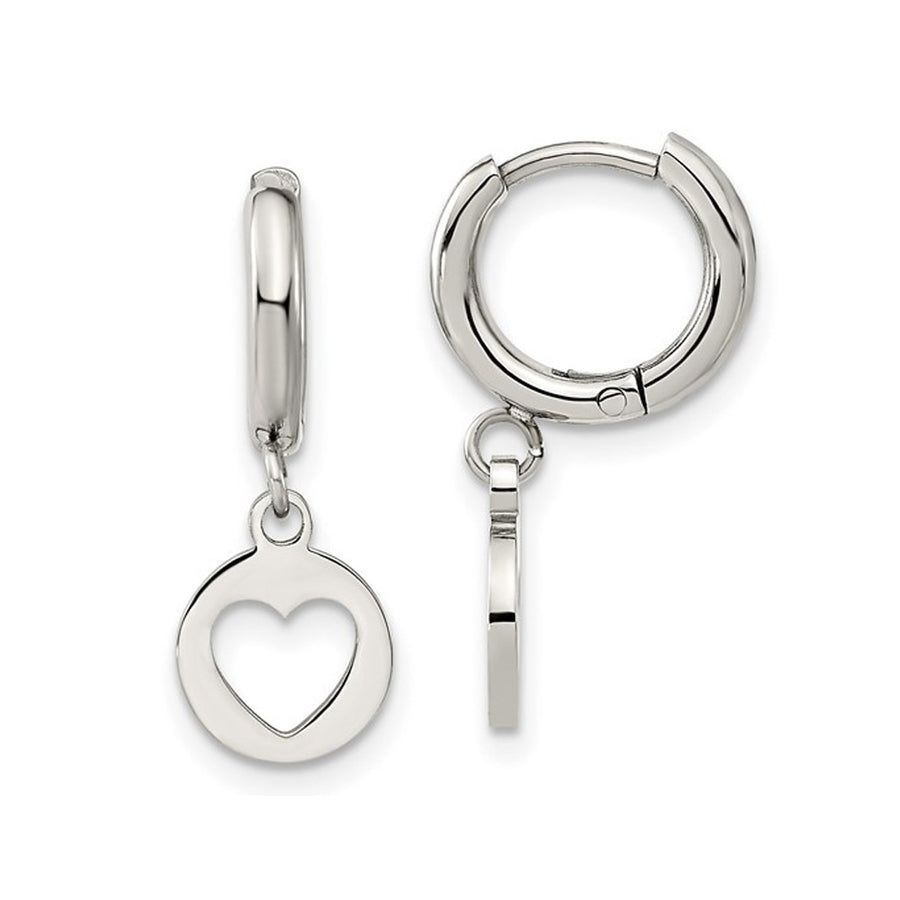 Stainless Steel Polished Heart Cut-Out Dangle Earrings Image 1