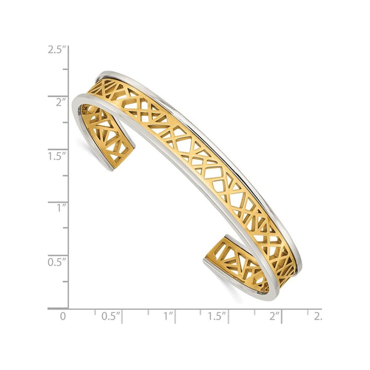 Stainless Steel Yellow Plated Polished Cut-Out Cuff Bangle Bracelet Image 3
