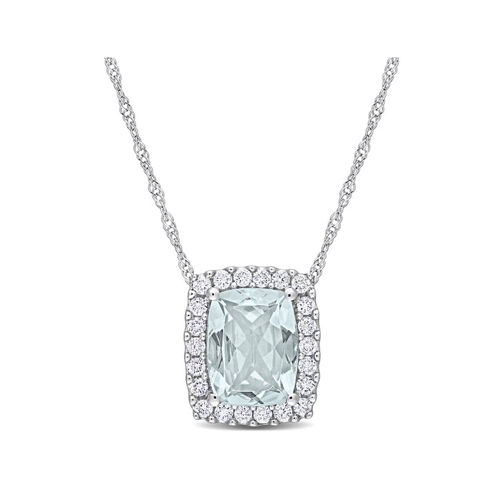 1.90 Carat (ctw) Aquamarine Pendant Necklace with Diamonds in 14K White Gold with Chain Image 1