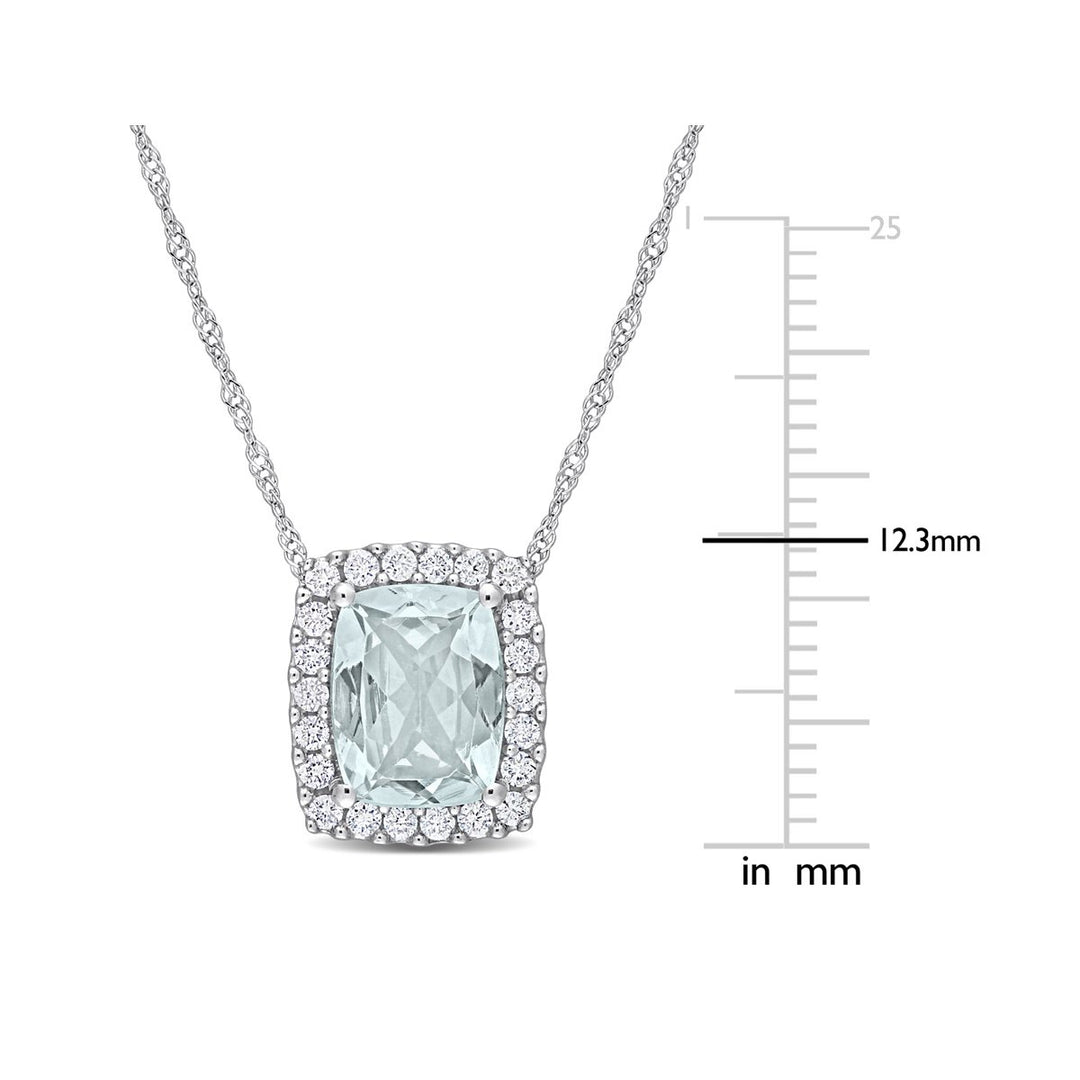 1.90 Carat (ctw) Aquamarine Pendant Necklace with Diamonds in 14K White Gold with Chain Image 2