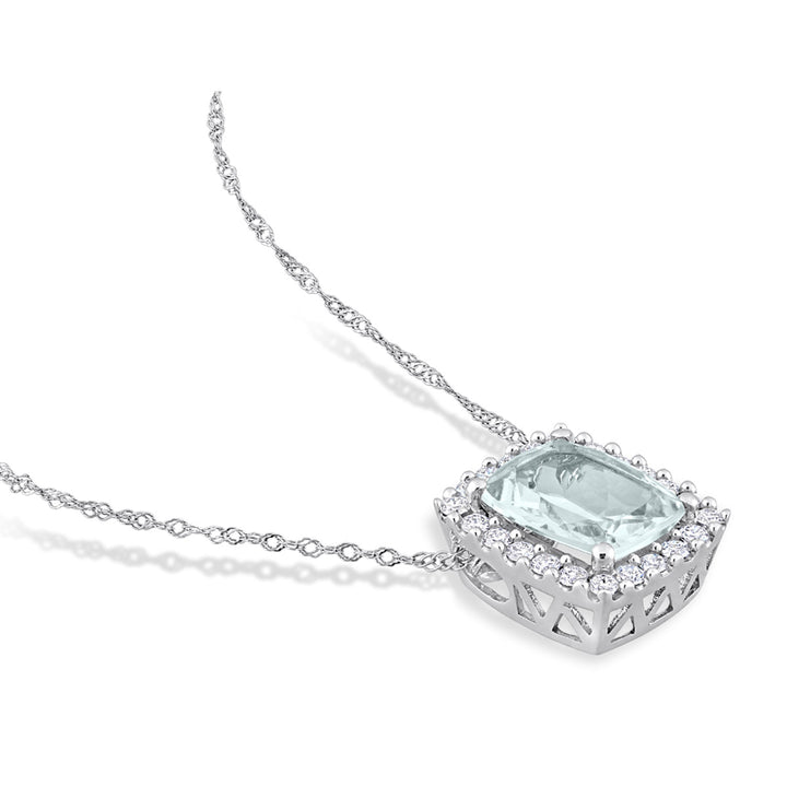 1.90 Carat (ctw) Aquamarine Pendant Necklace with Diamonds in 14K White Gold with Chain Image 3