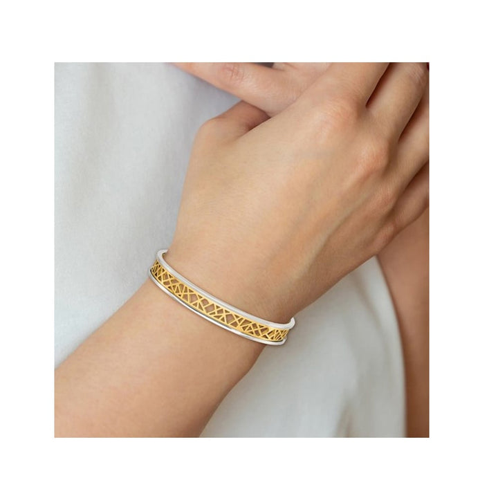 Stainless Steel Yellow Plated Polished Cut-Out Cuff Bangle Bracelet Image 4