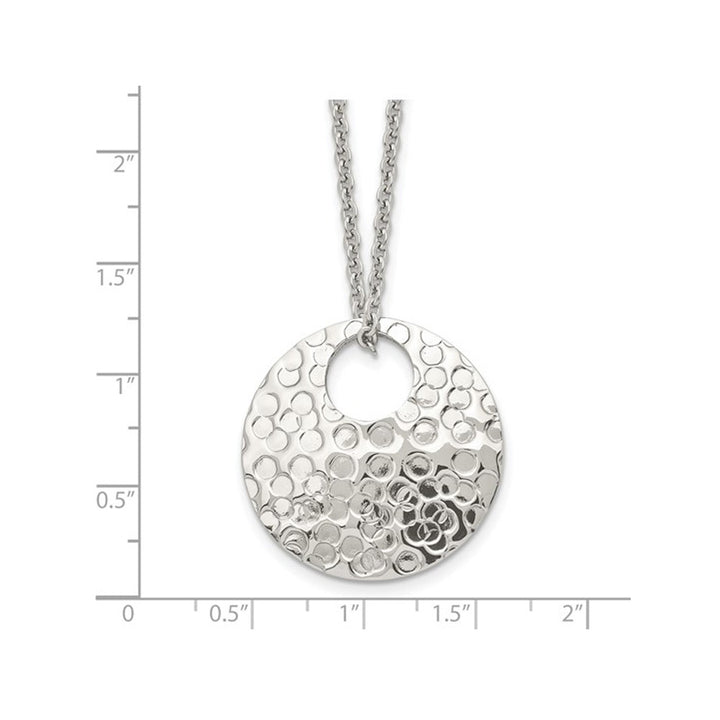 Stainless Steel Polished Circle Disc Hammered Necklace Pendant Image 2