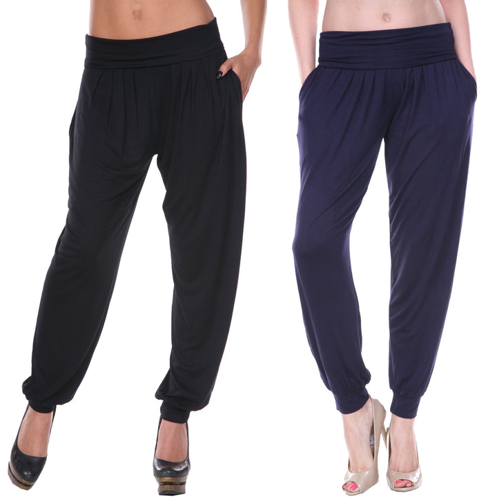 White Mark Womens Harem Pants 2-Pack High Waist Loungewear Assorted Colors Image 1