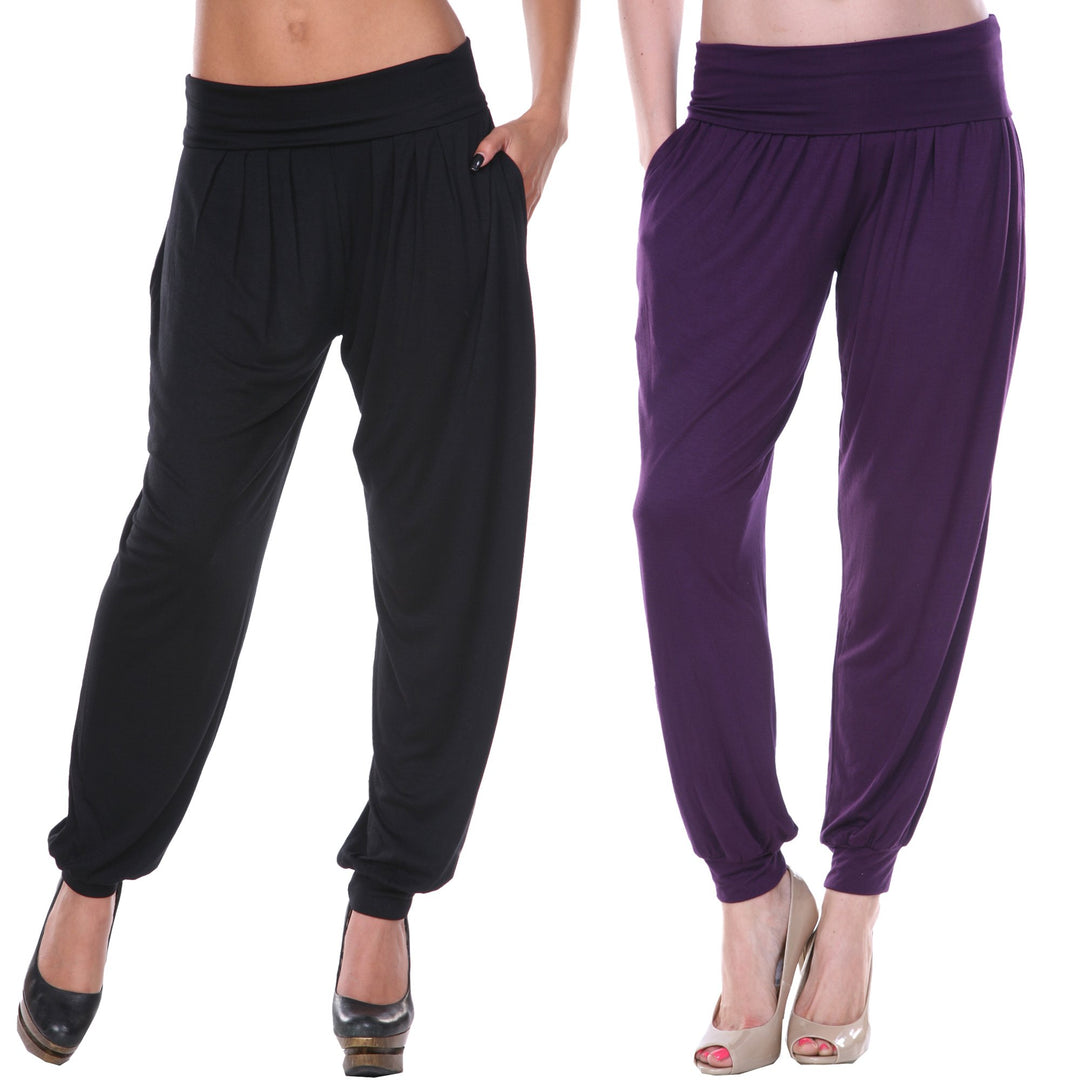 White Mark Womens Harem Pants 2-Pack High Waist Loungewear Assorted Colors Image 1