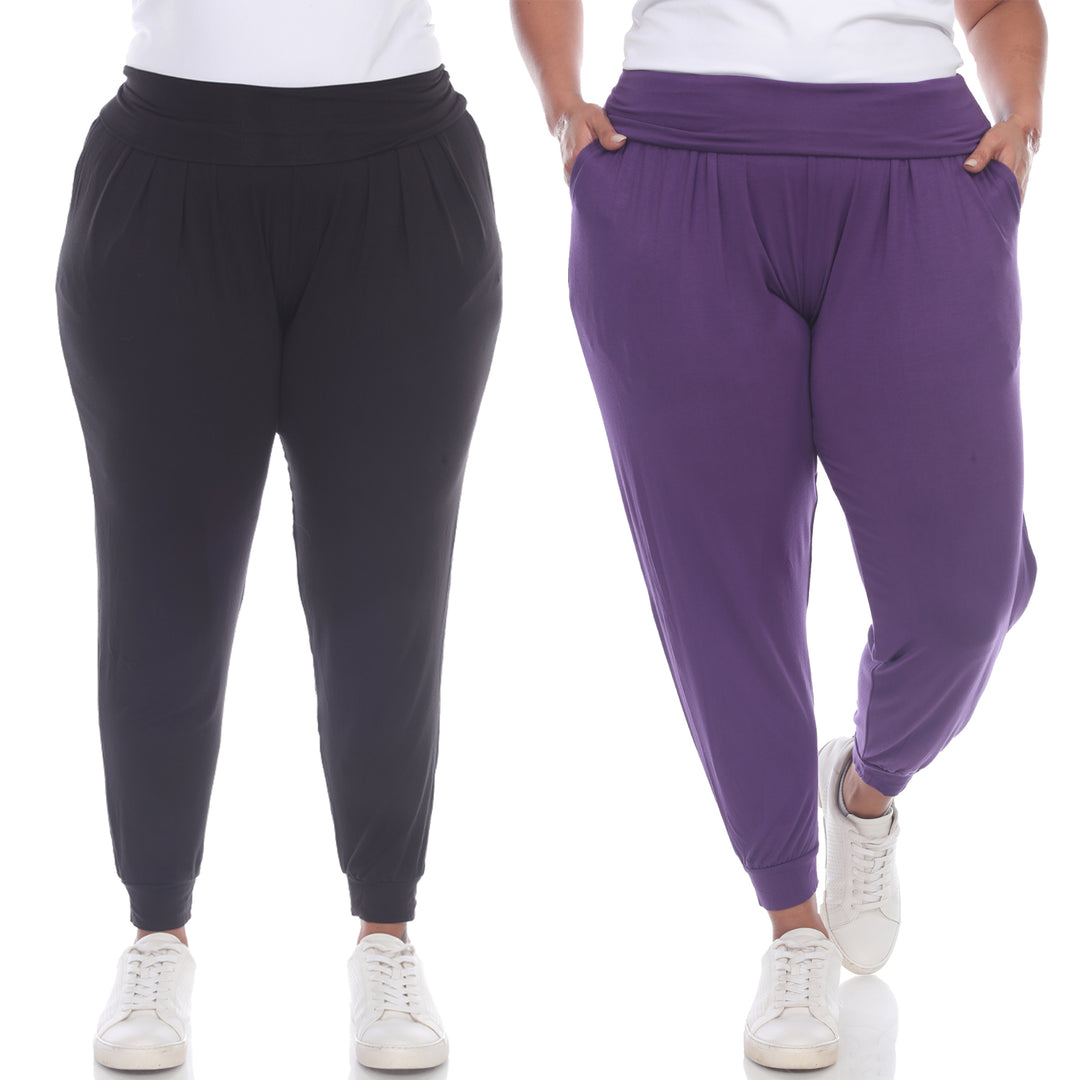 White Mark Womens Harem Pants 2-Pack High Waist Loungewear Assorted Colors Image 1