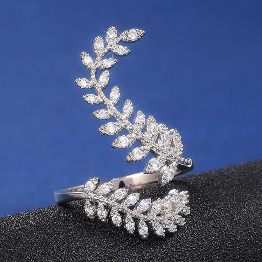 Knuckle Ring Silver Color Graceful Opening Leaf Shape Adjustable Wedding Finger Ring Gift Image 1