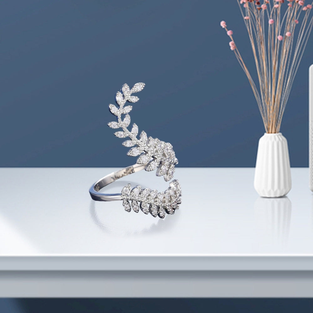 Knuckle Ring Silver Color Graceful Opening Leaf Shape Adjustable Wedding Finger Ring Gift Image 2