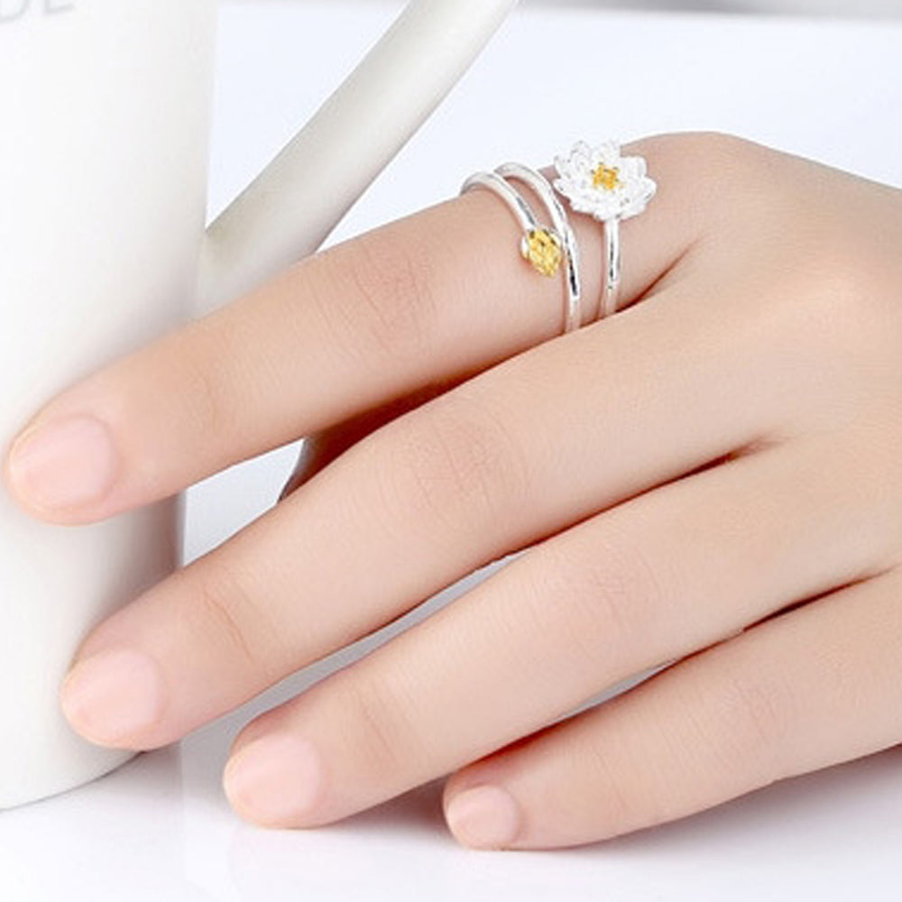 Women Ring Exquisite Smooth Double-layer Lotus Shape Opening Adjustable Lady Circlet Gift Image 2