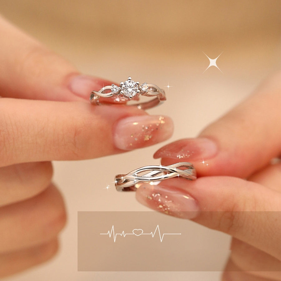 1 Pair Couple Ring Opening Hollow Twisted Valentine's Day Gift Women Men Rhinestone Finger Ring Fashion Jewelry Image 1
