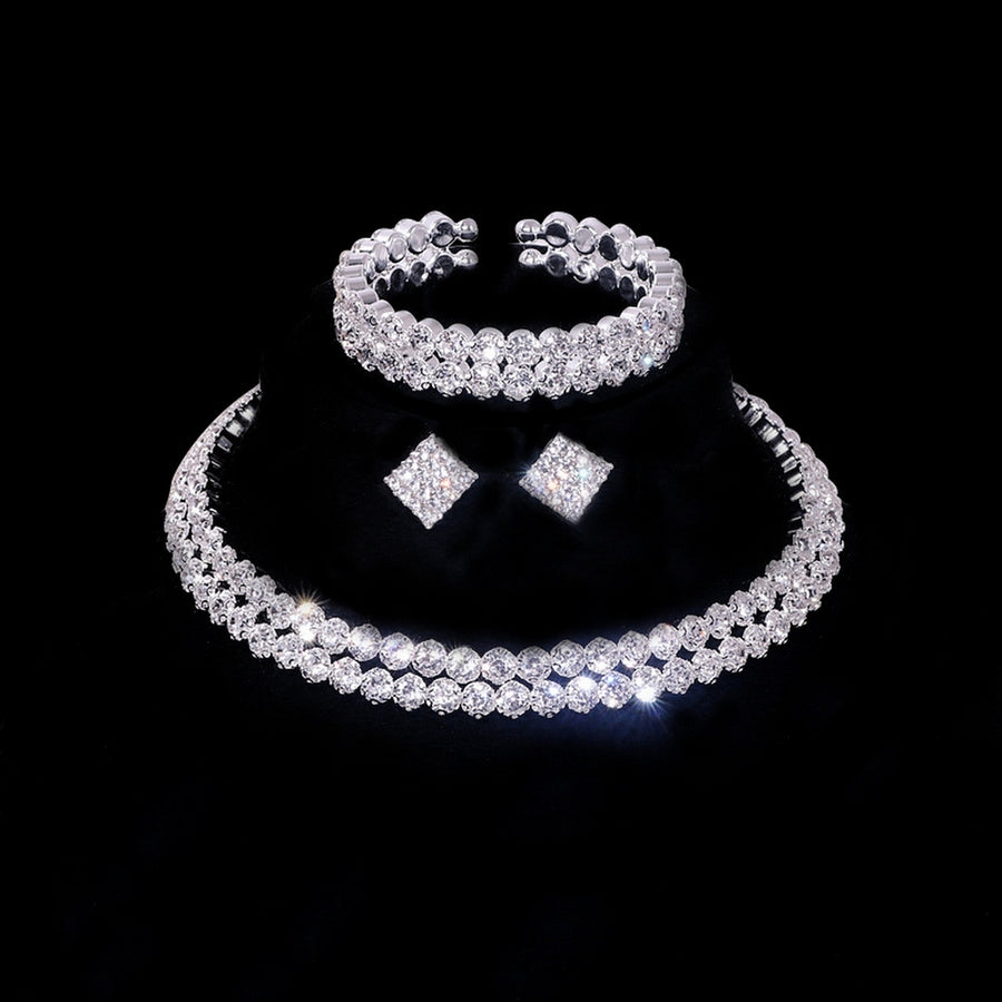 1 Set Elegant Rhinestone Jewelry Set for Women Alloy Faux Crystal Choker Necklace Earrings Bracelet Ideal for Bridal Image 1