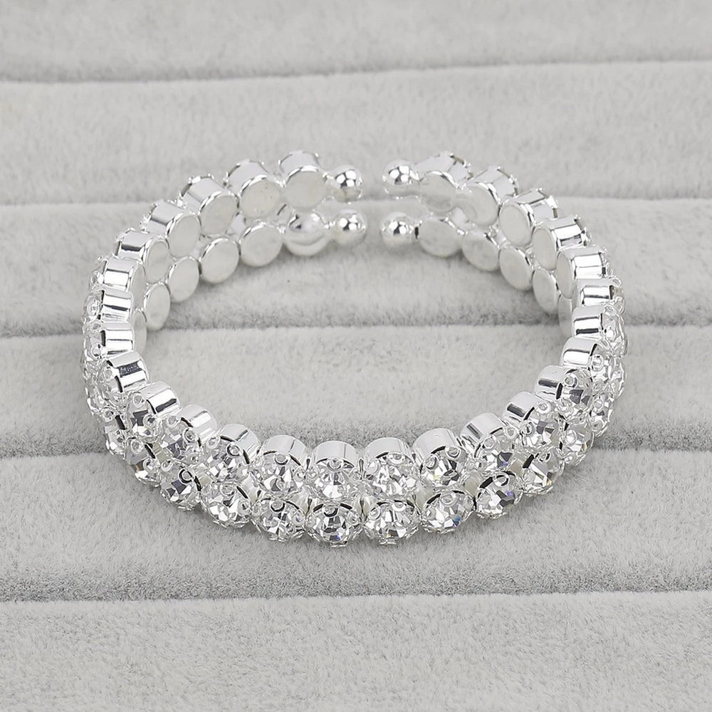 1 Set Elegant Rhinestone Jewelry Set for Women Alloy Faux Crystal Choker Necklace Earrings Bracelet Ideal for Bridal Image 2