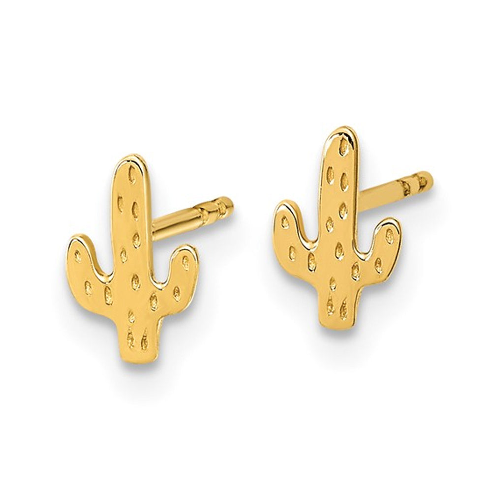 14K Yellow Gold Polished Cactus Post Earrings Image 2