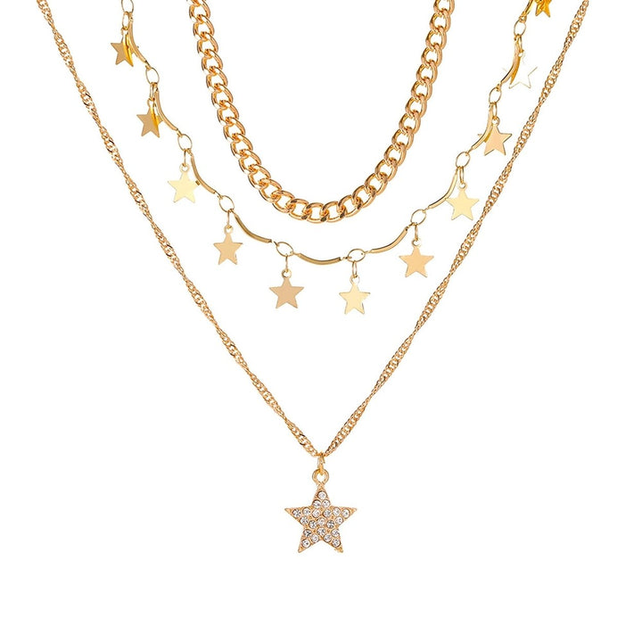 Women Necklace Multi Shapes Hip Hop Extended Length Star Shape Multi-layer Lady Necklace Daily Jewelry Image 1