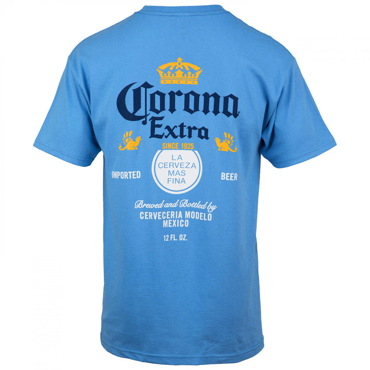 Corona Extra Label Carolina Blue Front and Back Print T-Shirt Image 3