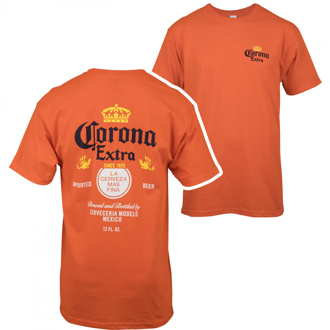 Corona Extra Label Orange Front and Back Print T-Shirt Image 1