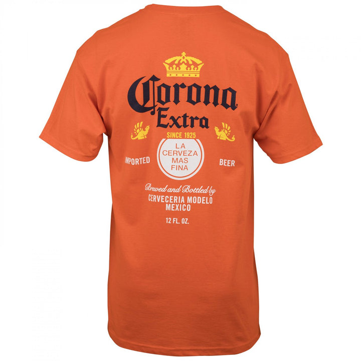 Corona Extra Label Orange Front and Back Print T-Shirt Image 3