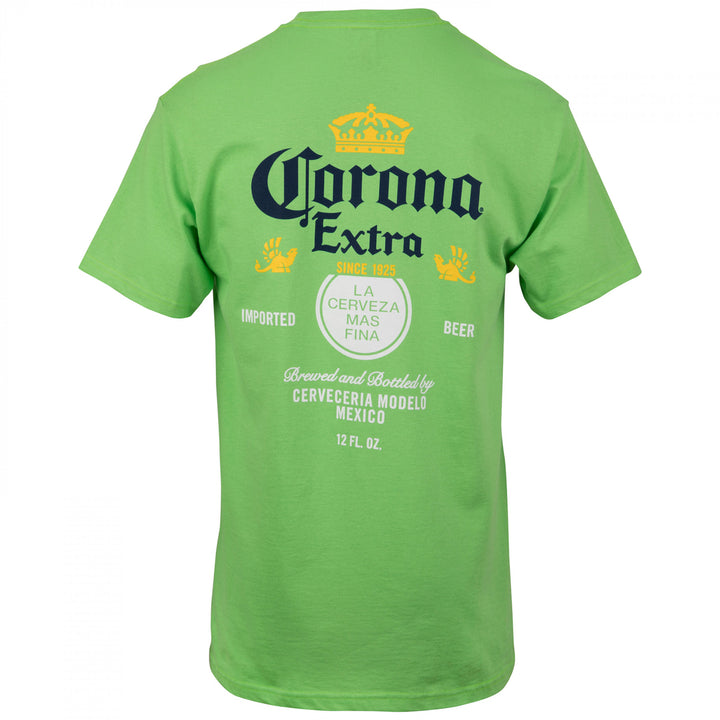 Corona Extra Label Vivid Lime Front and Back Print T-Shirt Image 3