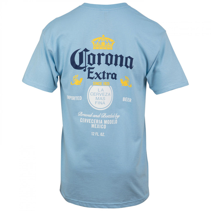 Corona Extra Label Light Blue Front and Back Print T-Shirt Image 3