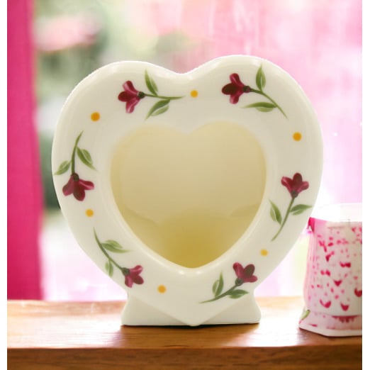 Ceramic Heart Shaped Frame with Flowers 3.75in Vintage Image 1