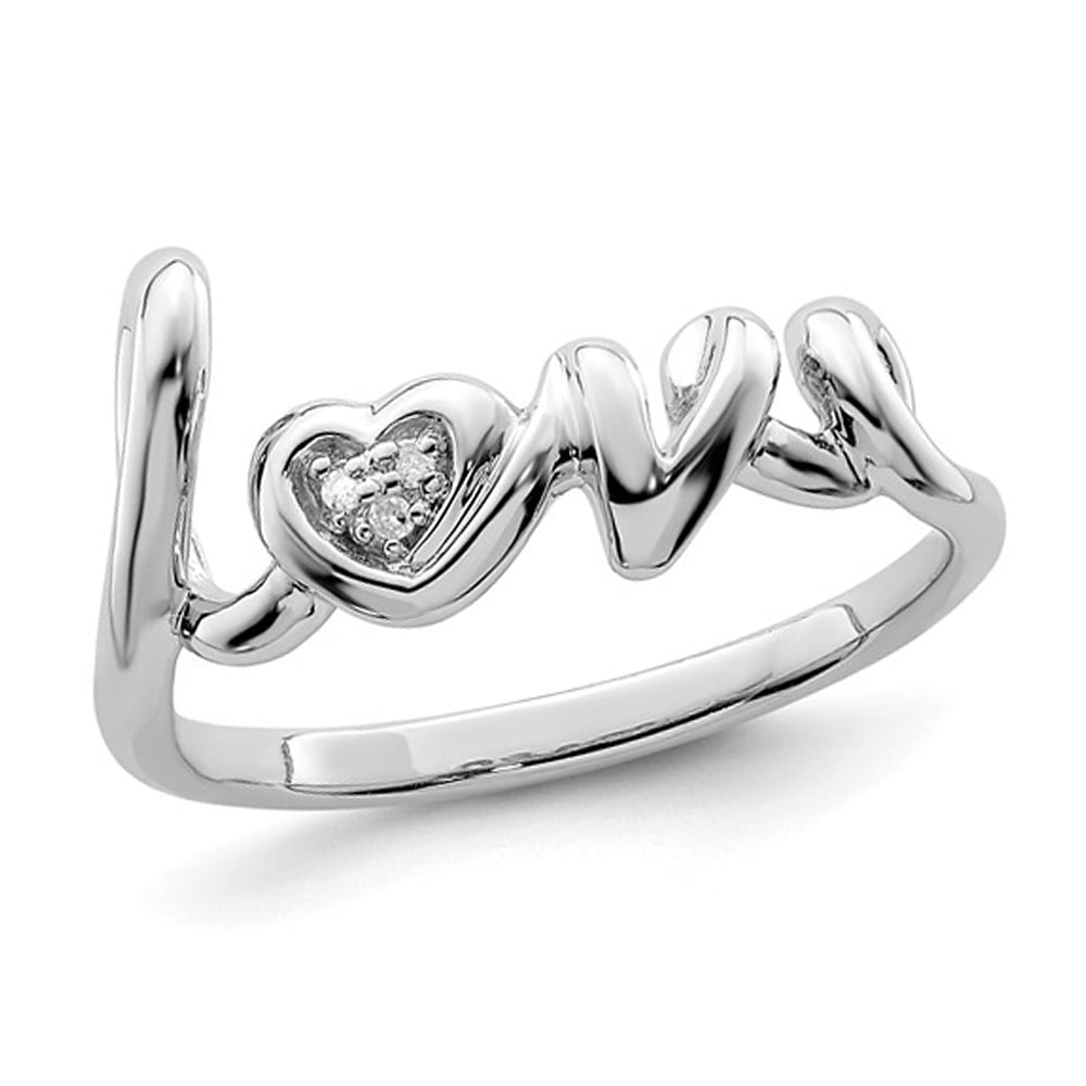 Sterling Silver LOVE Heart Ring with Accent Diamond Image 1