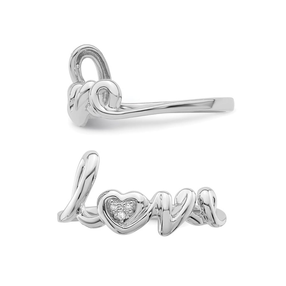 Sterling Silver LOVE Heart Ring with Accent Diamond Image 2