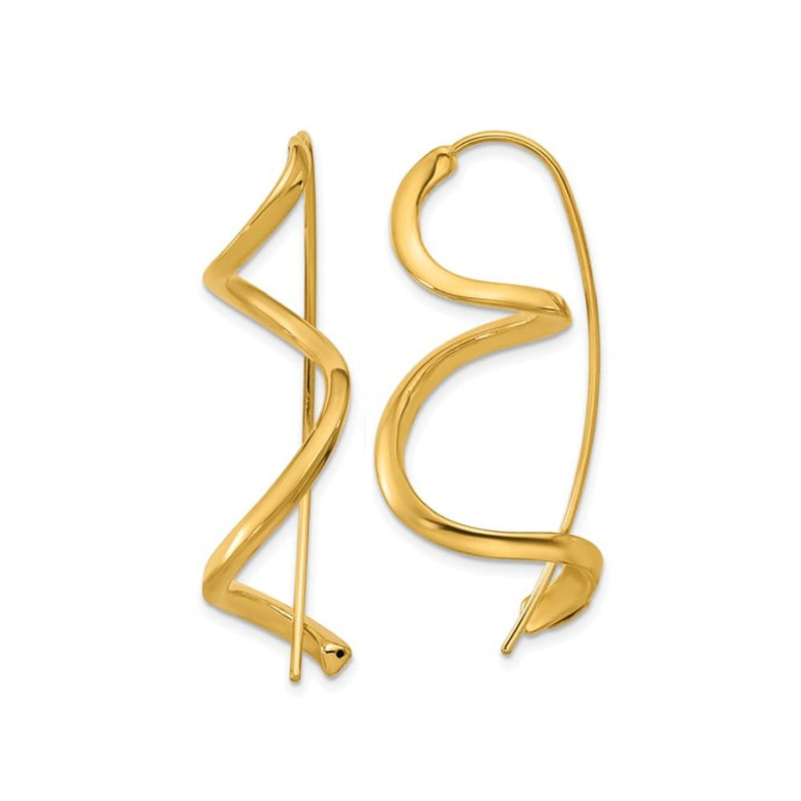 14K Yellow Gold Spiral Threader Dangle Earrings Image 1