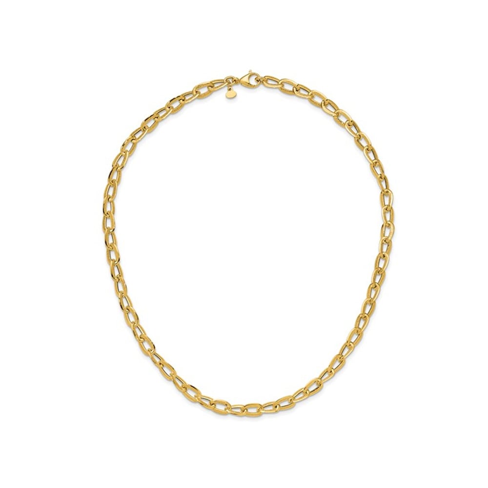 14K Yellow Gold Polished Satin Link Necklace (18 inches) Image 3