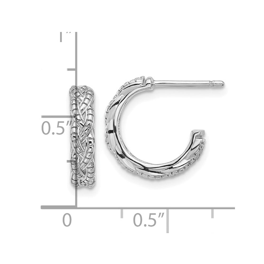Sterling Silver Braided Textured C-Hoop Earrings Image 2