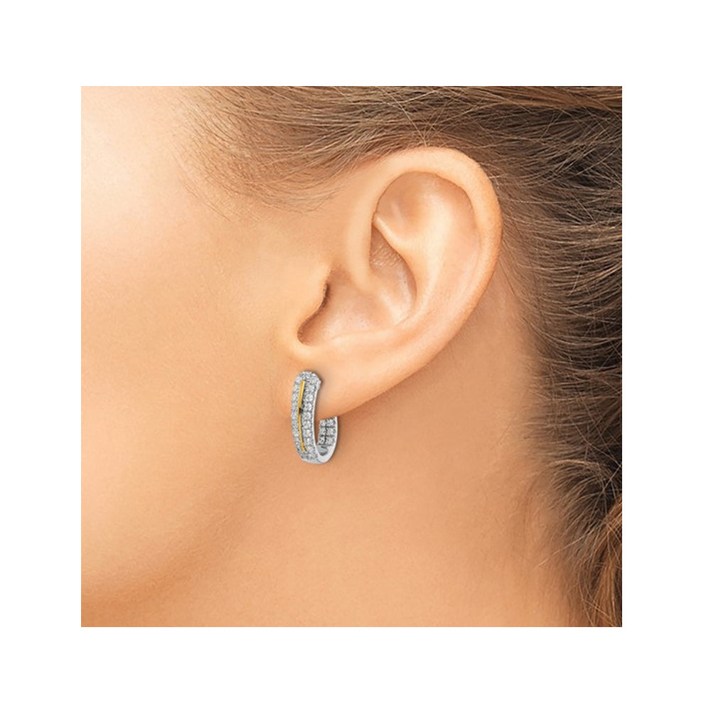 1.00 Carat (ctw VS2-SI1 G-H) Lab Grown Diamond J-Hoop Earrings in 14K White Gold Image 4