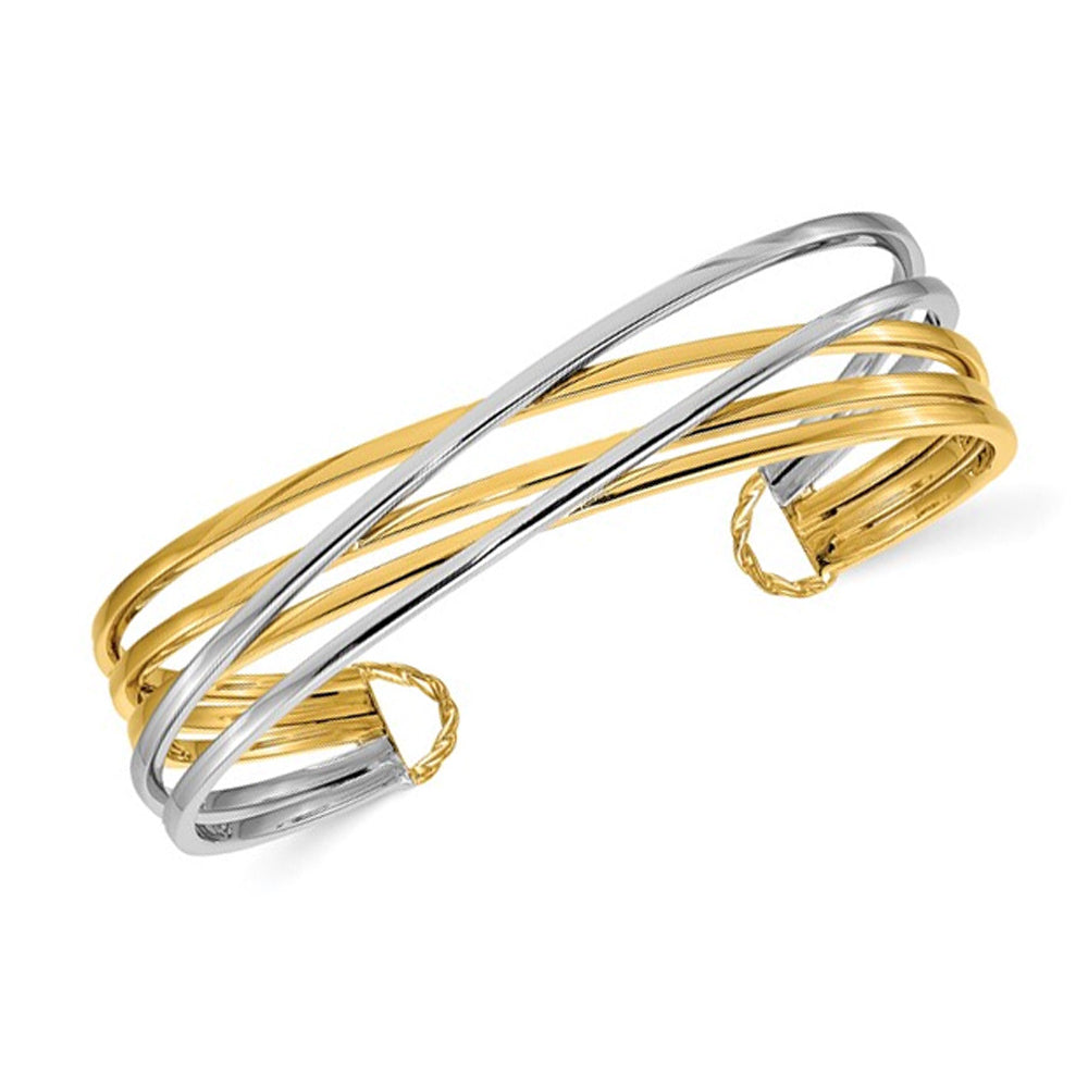 14K Yellow and White Gold Polished Slip-on Cuff Bangle Bracelet Image 1