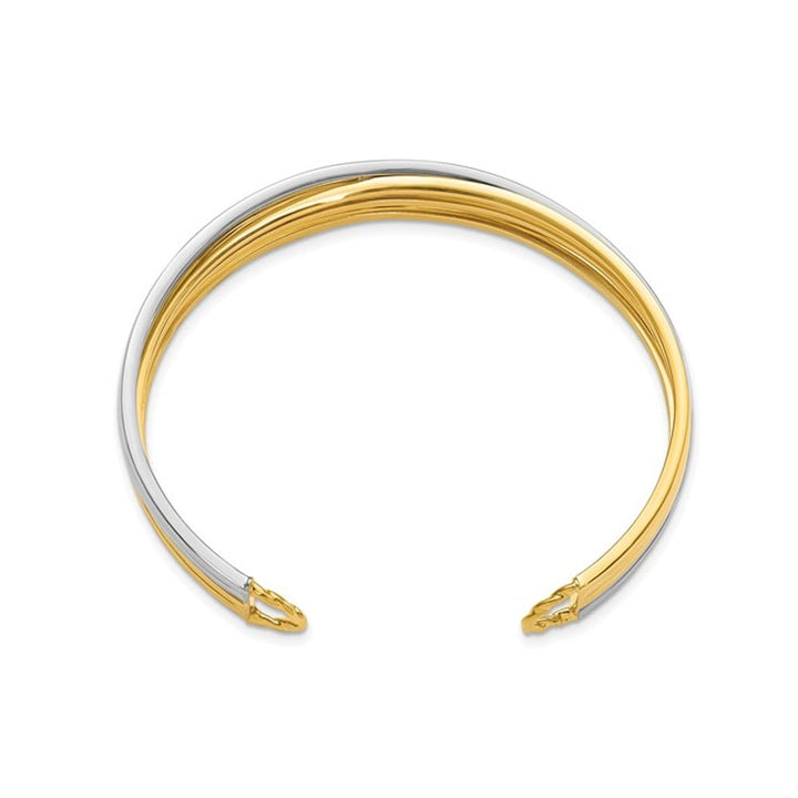 14K Yellow and White Gold Polished Slip-on Cuff Bangle Bracelet Image 4