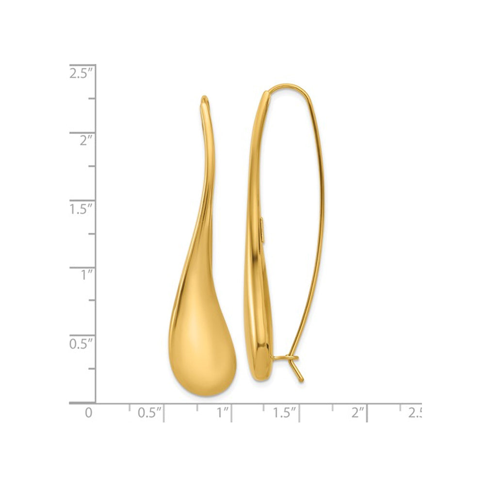 14K Yellow Gold Puffed Teardrop Wire Threader Earrings Image 2
