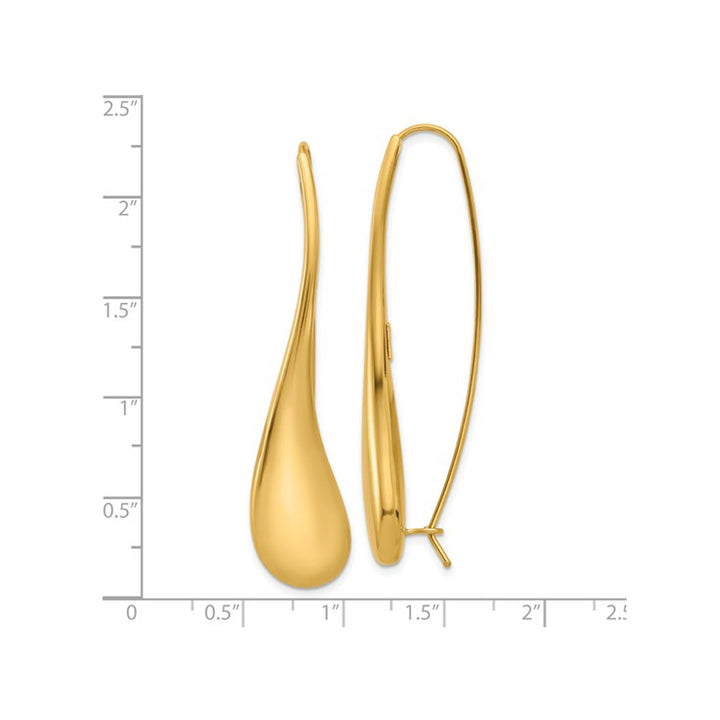 14K Yellow Gold Puffed Teardrop Wire Threader Earrings Image 2