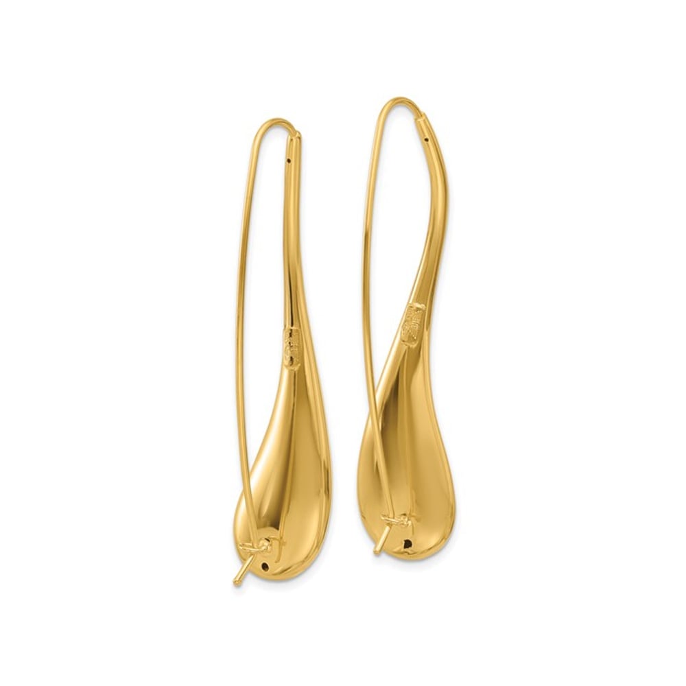 14K Yellow Gold Puffed Teardrop Wire Threader Earrings Image 3