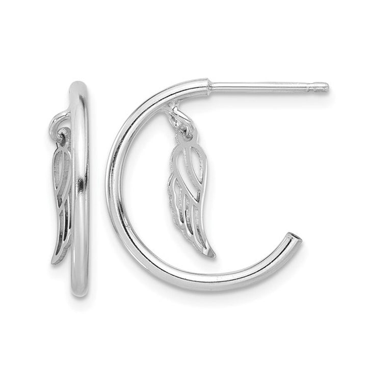 Sterling Silver Polished Wings Dangle Post C-Hoop Earrings Image 1