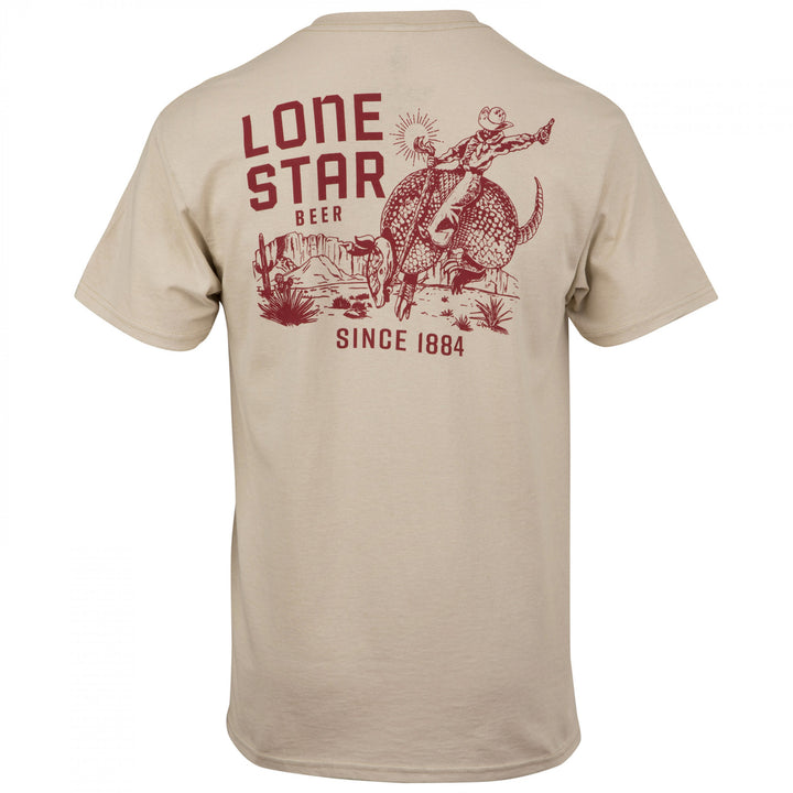 Lone Star Beer Armadillo Riding Front and Back Print T-Shirt Image 3