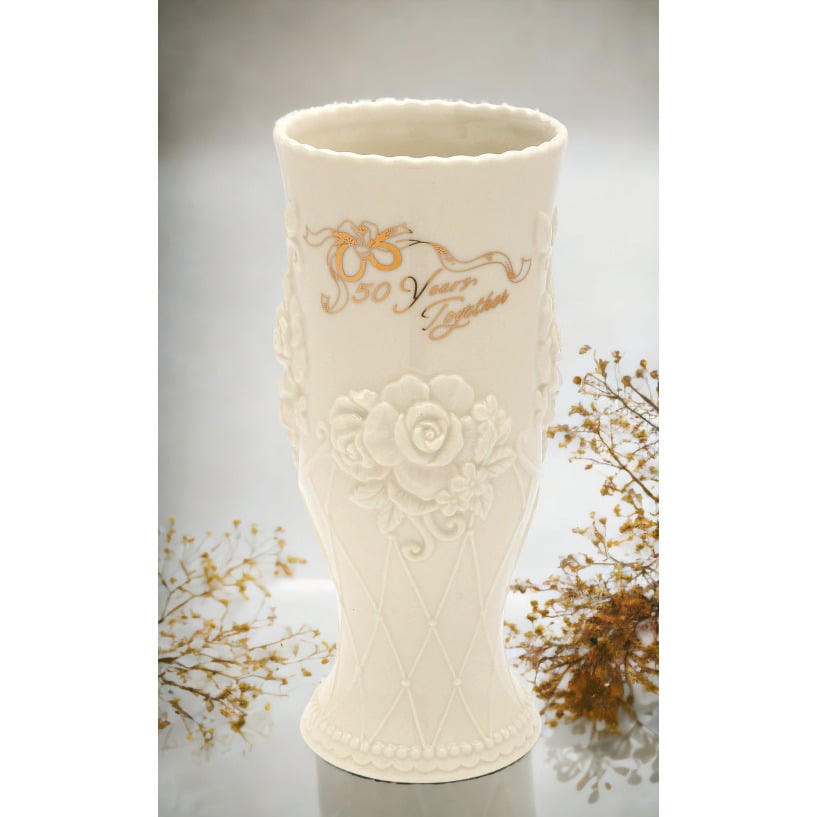 Ceramic 50th Anniversary Flower Vase 7 inches Tall Decor Image 1