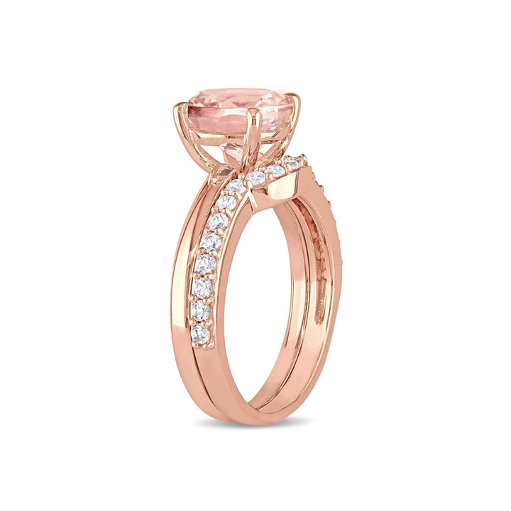 2.20 Carat (ctw) Morganite and Lab-Created White Sapphire Bridal Wedding Set Engagement Ring in 10K Pink Gold Image 2