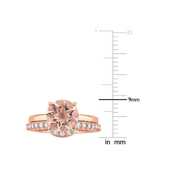 2.20 Carat (ctw) Morganite and Lab-Created White Sapphire Bridal Wedding Set Engagement Ring in 10K Pink Gold Image 3
