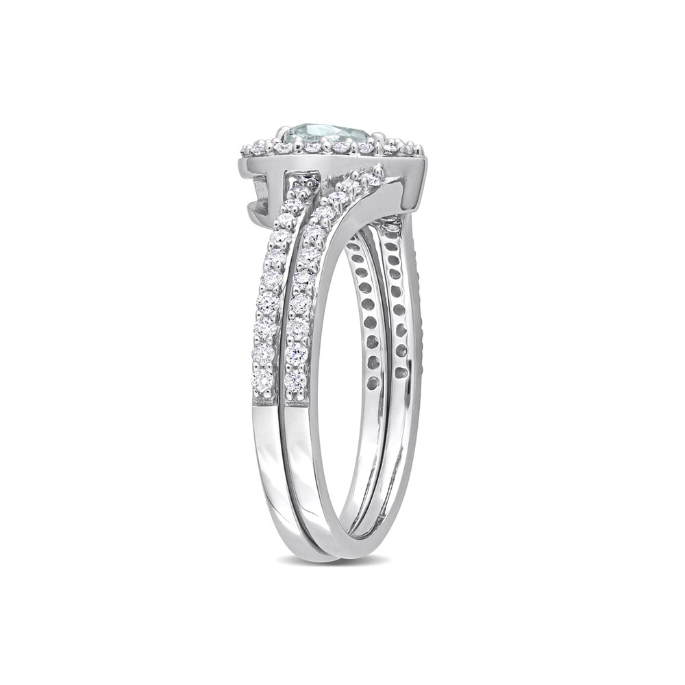 1/3 Carat (ctw) Aquamarine Engagement Ring and Wedding Band Set 10K White Gold with Diamonds Image 2