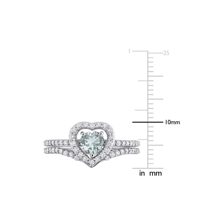1/3 Carat (ctw) Aquamarine Engagement Ring and Wedding Band Set 10K White Gold with Diamonds Image 3