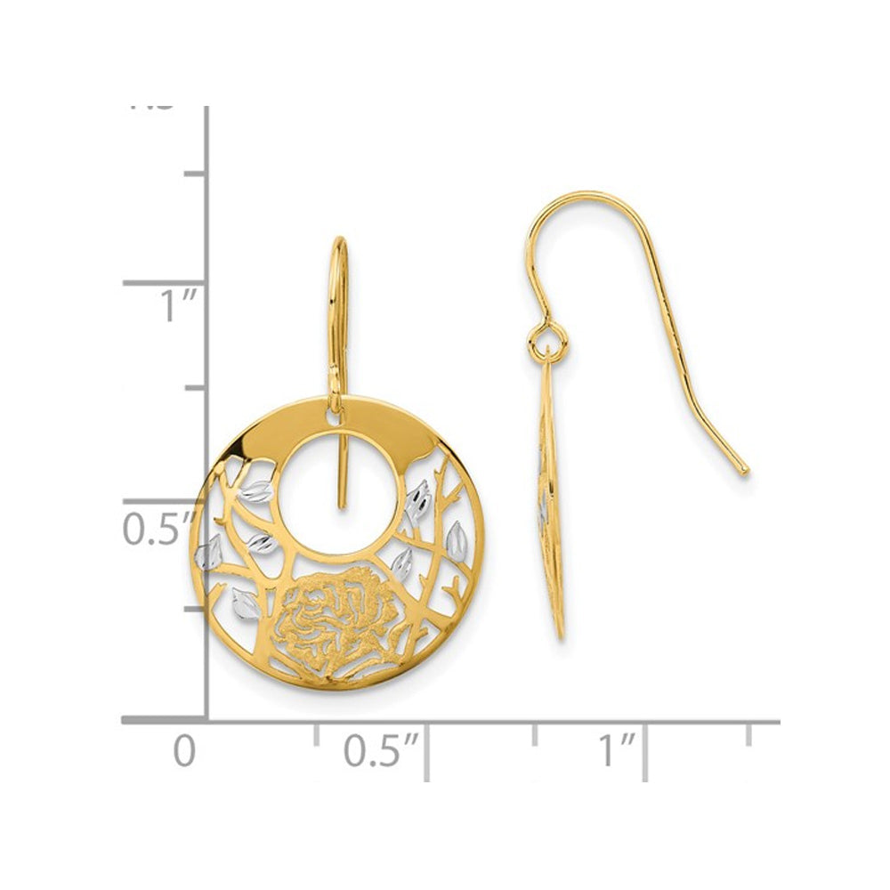 14K Yellow Gold Flower Dangle Circle Earrings Image 2